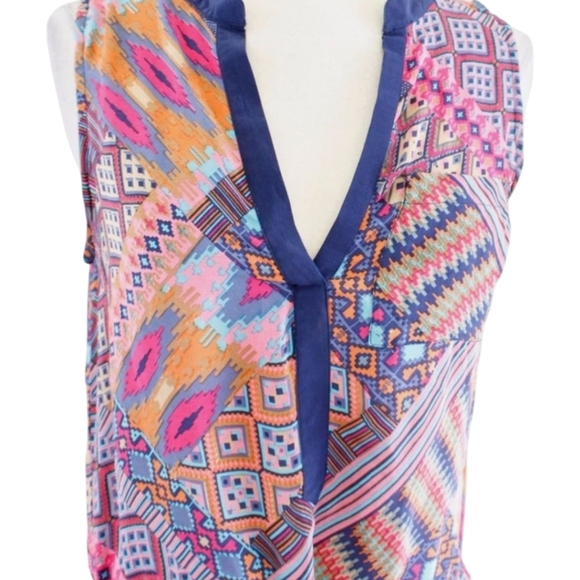 Tolani Silk Geometric Print Drawstring Waist Hi Lo Maxi Dress Pink Blue sz S - Picture 6 of 8